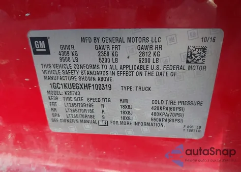 2017 Chevrolet Silverado 2500Hd Wt from USA, damaged, VIN 1GC1KUEGXHF100319